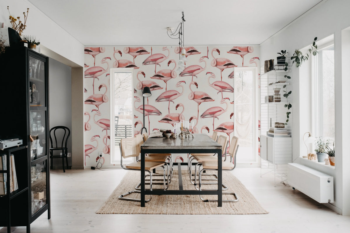 Flamingos, Soft Pink Mural Wallpaper - room preview 03