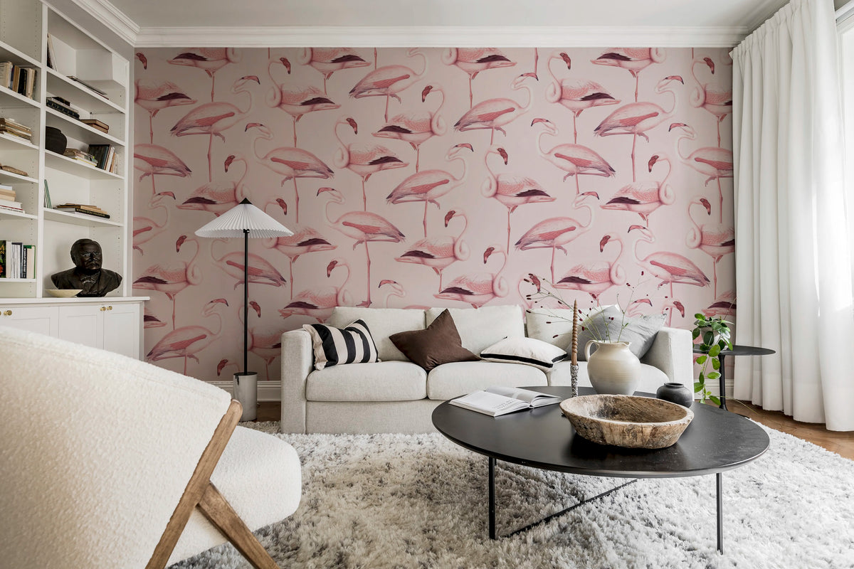 Flamingos, Bubblegum Mural Wallpaper - room preview 03