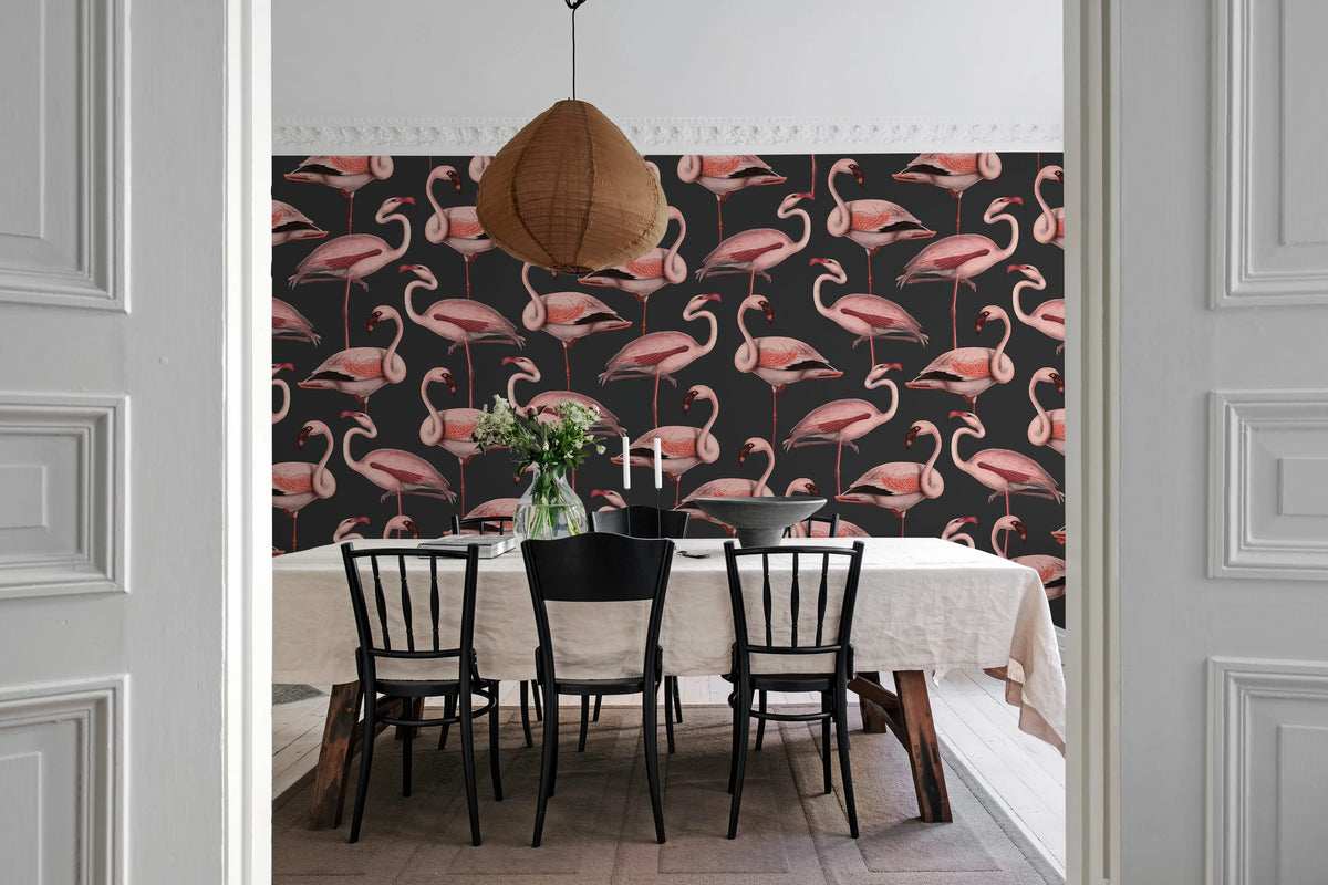Flamingos, Liquorice Mural Wallpaper - room preview 03