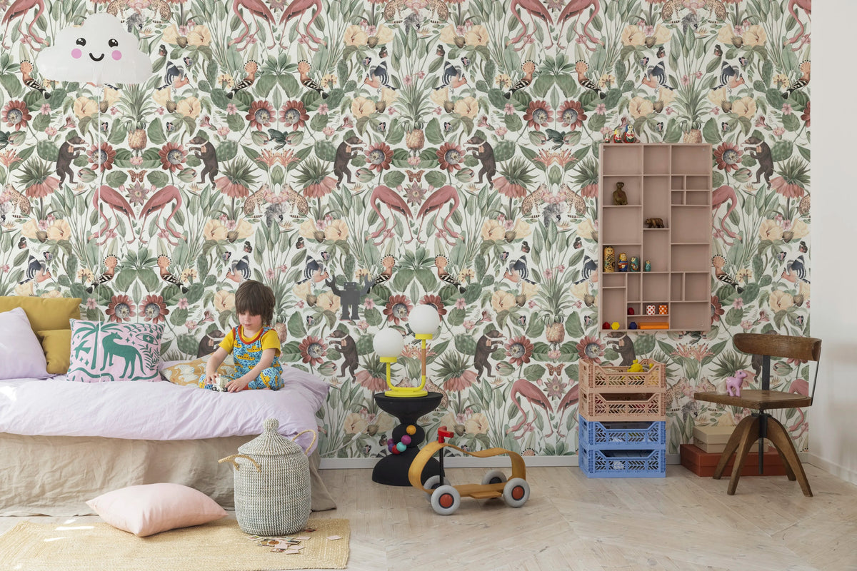 Whimsical Jungle, Pastel Mural Wallpaper - room preview 03