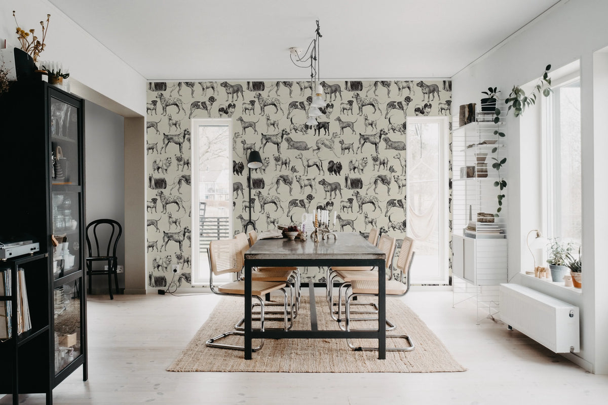 Dogs, Creme Mural Wallpaper - room preview 03