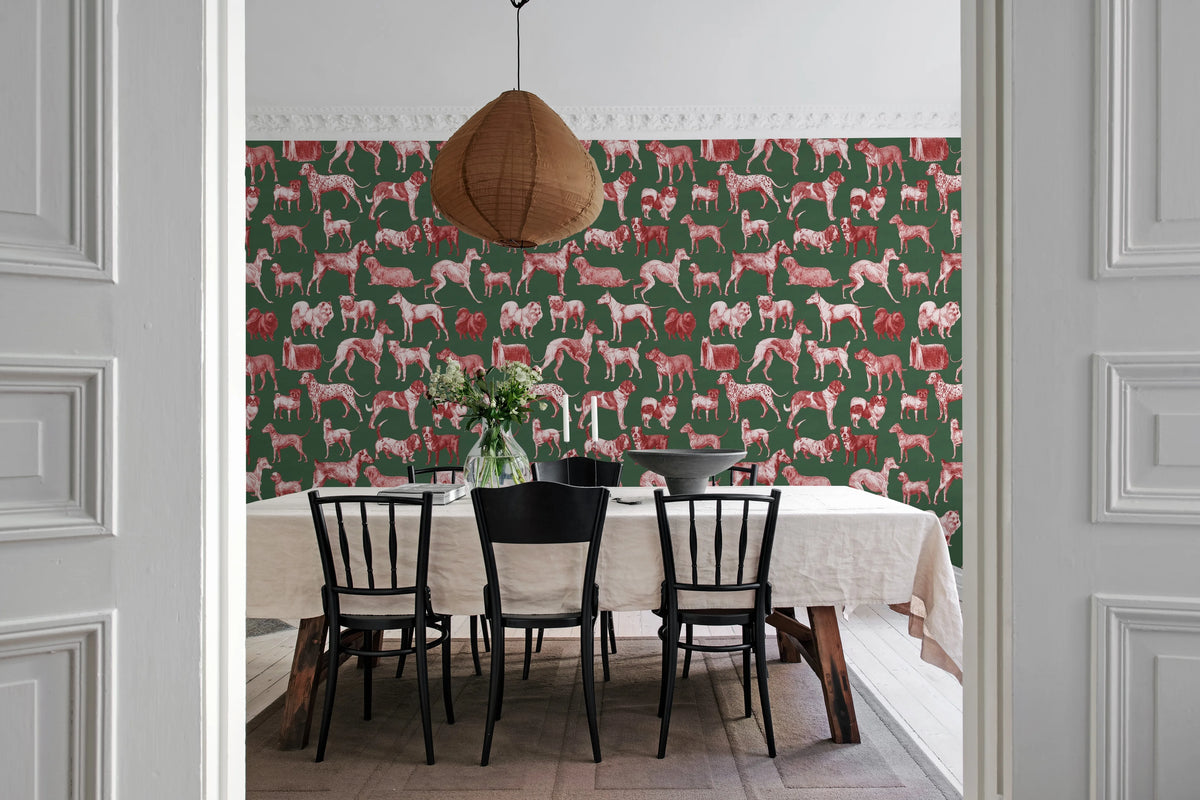 Dogs, Red Tan Mural Wallpaper - room preview 03