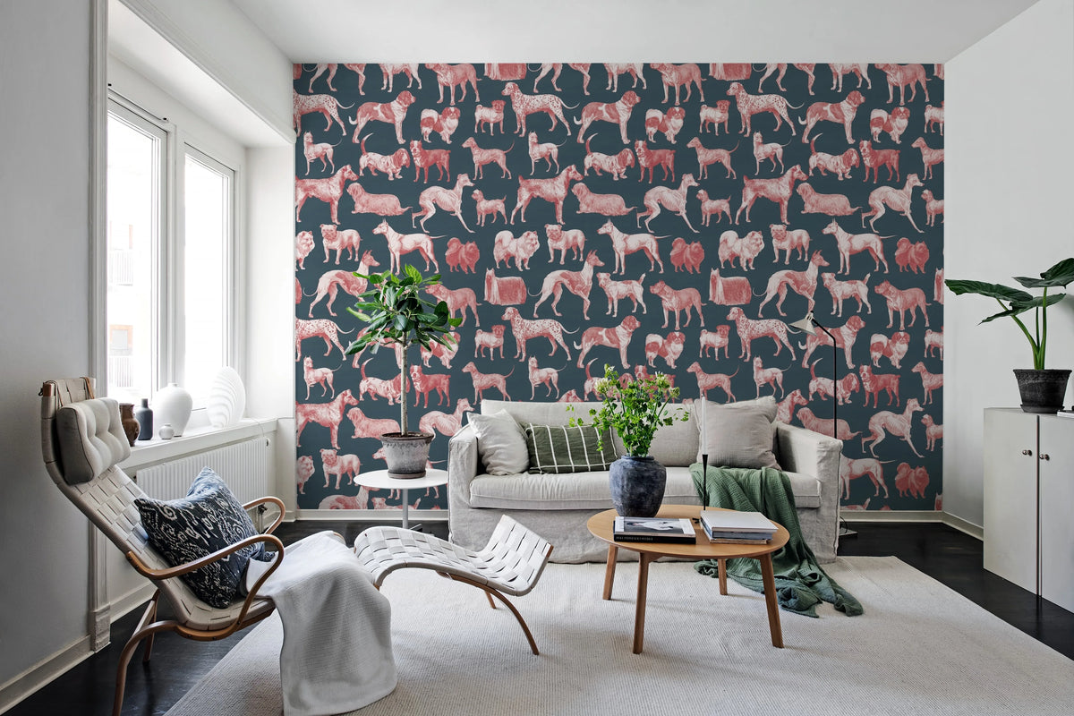 Dogs, Blue Mural Wallpaper - room preview 03