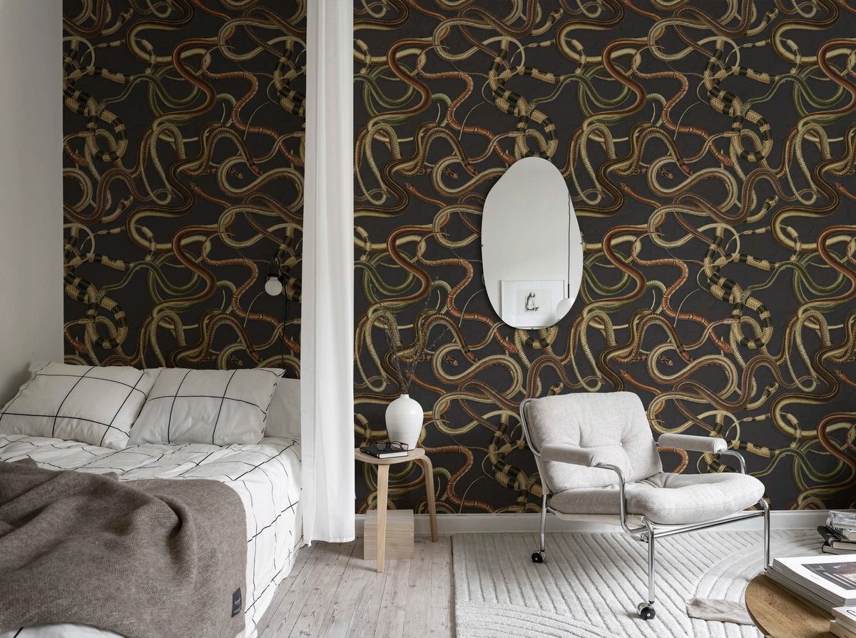 Snakey, Black Mural Wallpaper - room preview 03