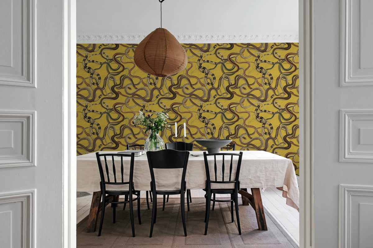 Snakey, Yellow Mural Wallpaper - room preview 03