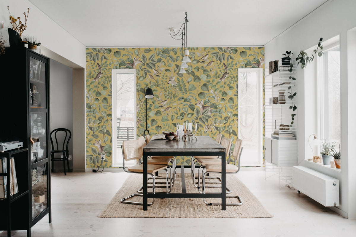Forest Animals, Yellow Mural Wallpaper - room preview 03