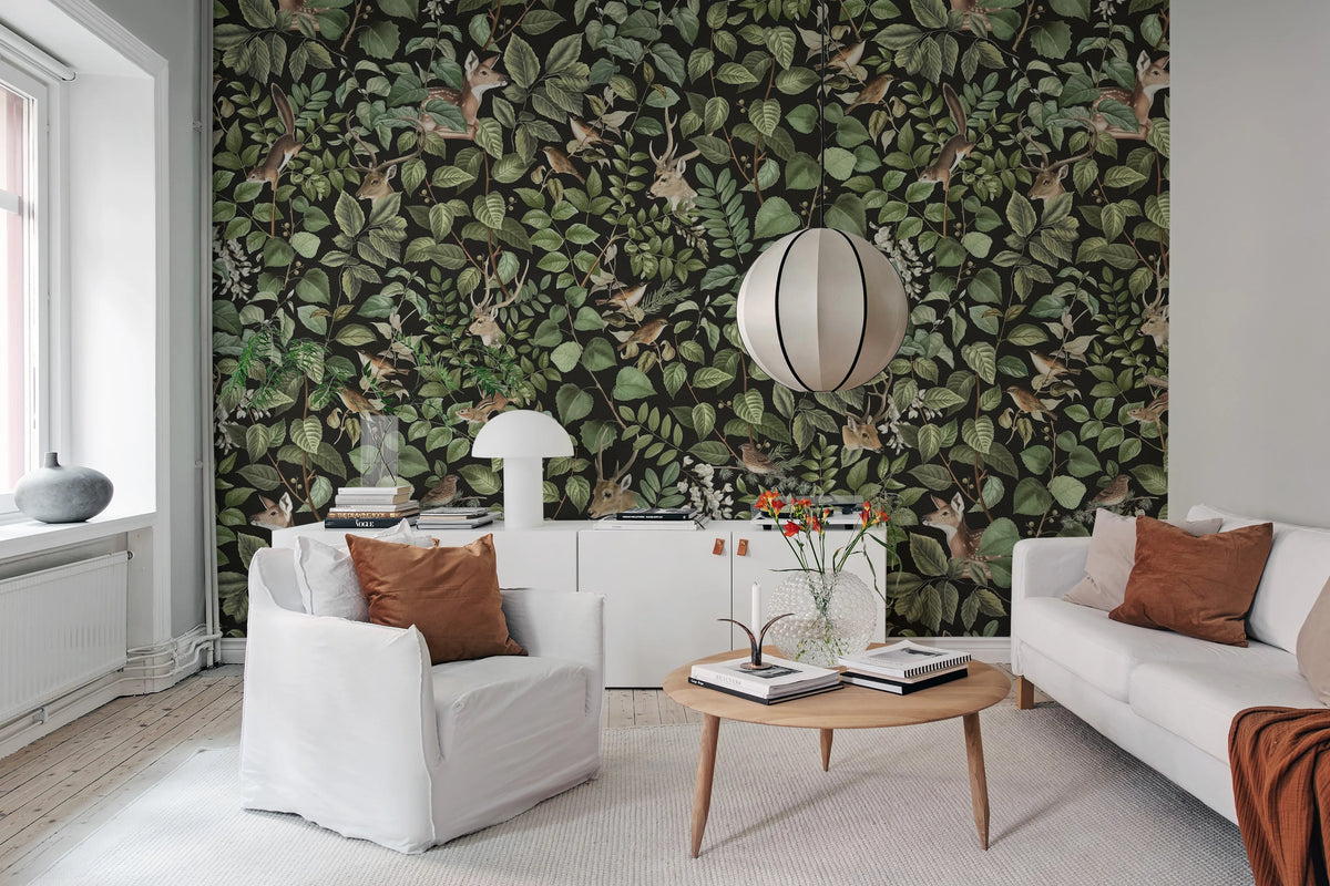 Forest Animals, Dark Mural Wallpaper - room preview 03