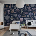 Sea Life, Navy Blue Mural Wallpaper - room preview 03