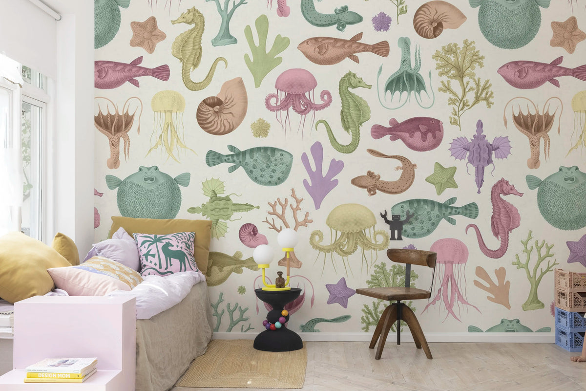 Sea Life, Pastel Mural Wallpaper - room preview 03