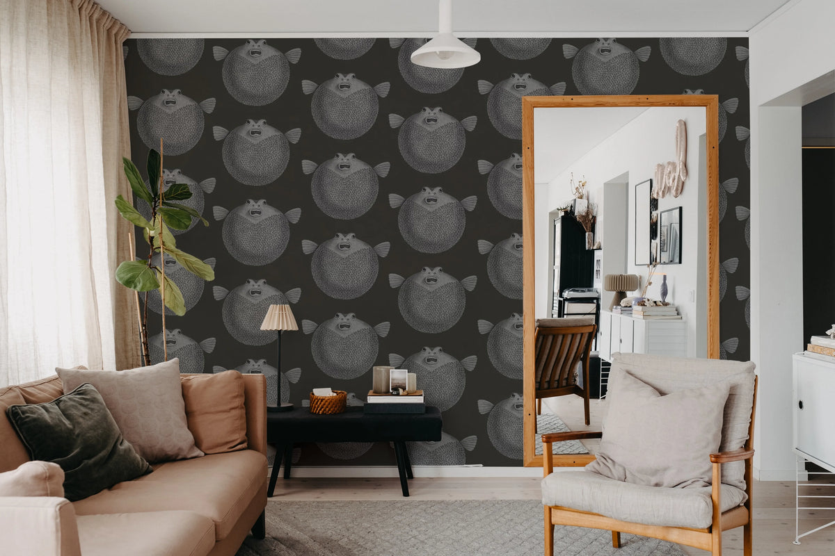 Puffer Fish, Black Mural Wallpaper - room preview 03