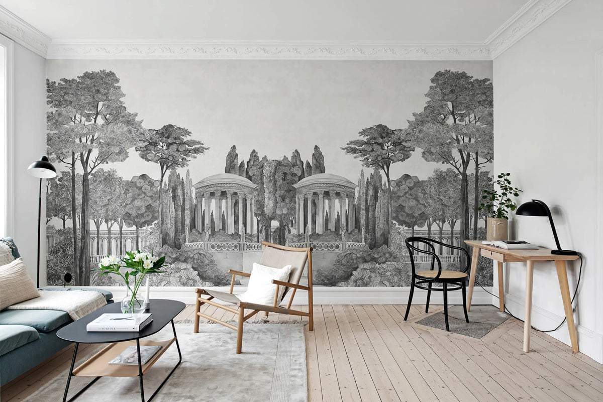 Chatsworth Park Mirrored, Graphite Mural Wallpaper - room preview 03