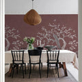 Chinoiserie Blossom, Raspberry Red Mural Wallpaper - room preview 03