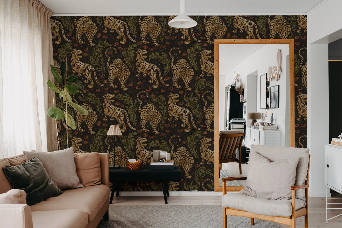 Bold Tigers, Black Mural Wallpaper - room preview 03