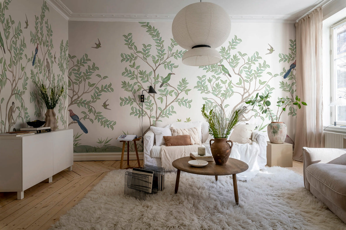 Monkeys Paradise, White Mural Wallpaper - room preview 03