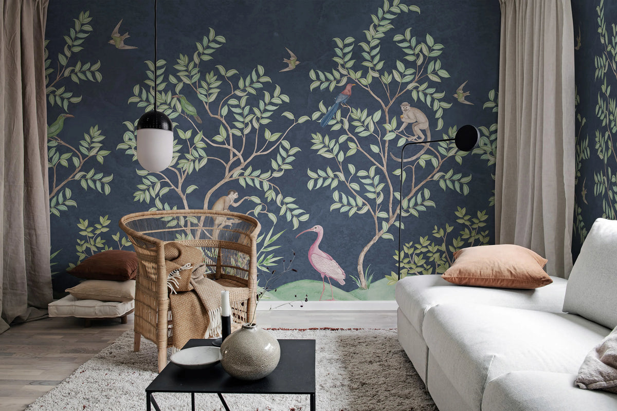 Monkeys Paradise, Dark Blue Mural Wallpaper - room preview 03