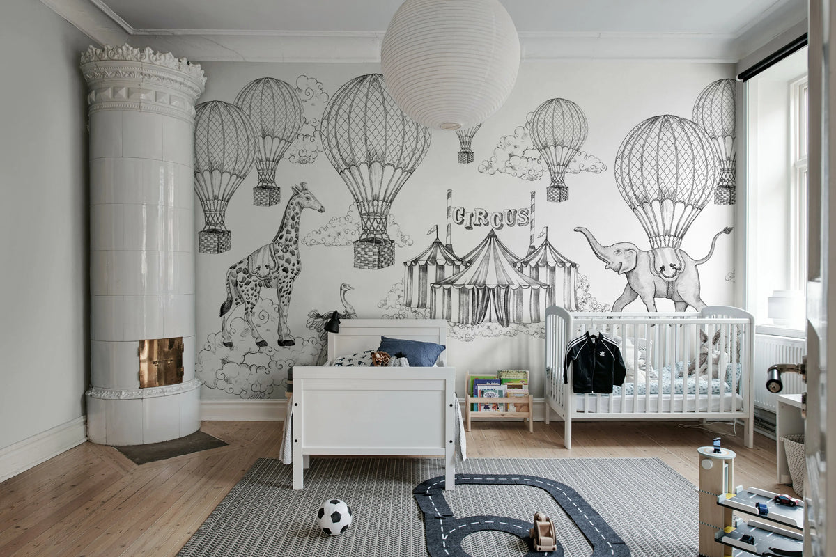 Circus Horizon, Graphite Mural Wallpaper - room preview 03