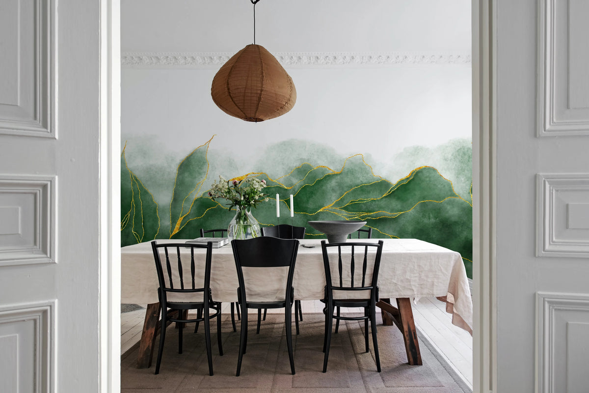 Emerald Leaves Mural Wallpaper - room preview 03