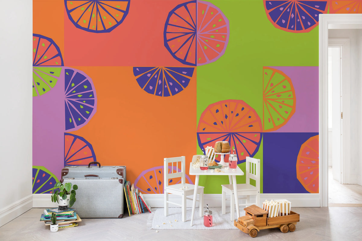 Lemon Slices, Neon Mural Wallpaper - room preview 03