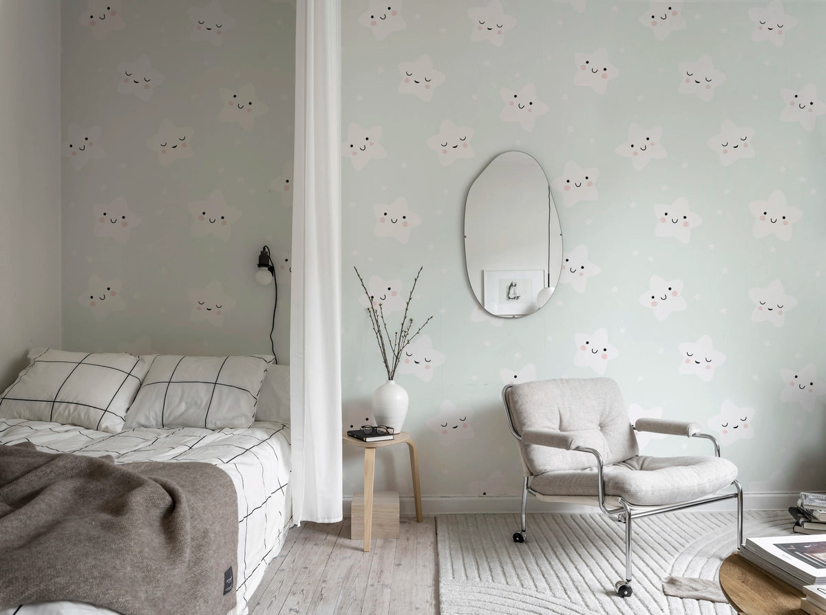 Cute Stars, Mint Mural Wallpaper - room preview 03