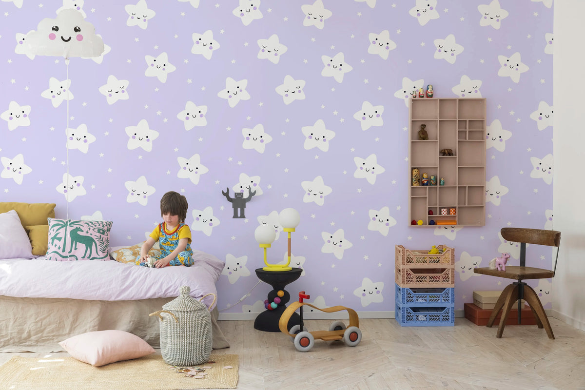 Cute Stars, Lilac Mural Wallpaper - room preview 03