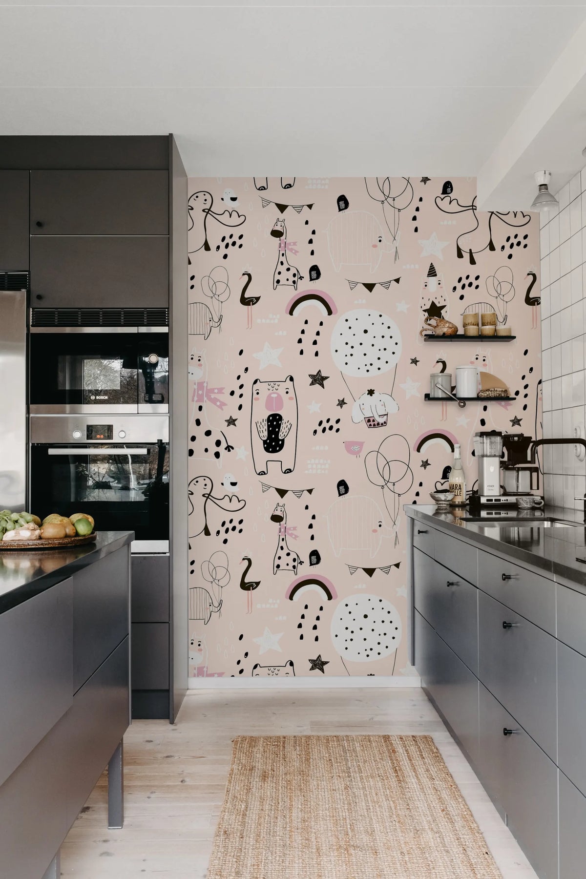 Happy Animals, Pink Mural Wallpaper - room preview 03