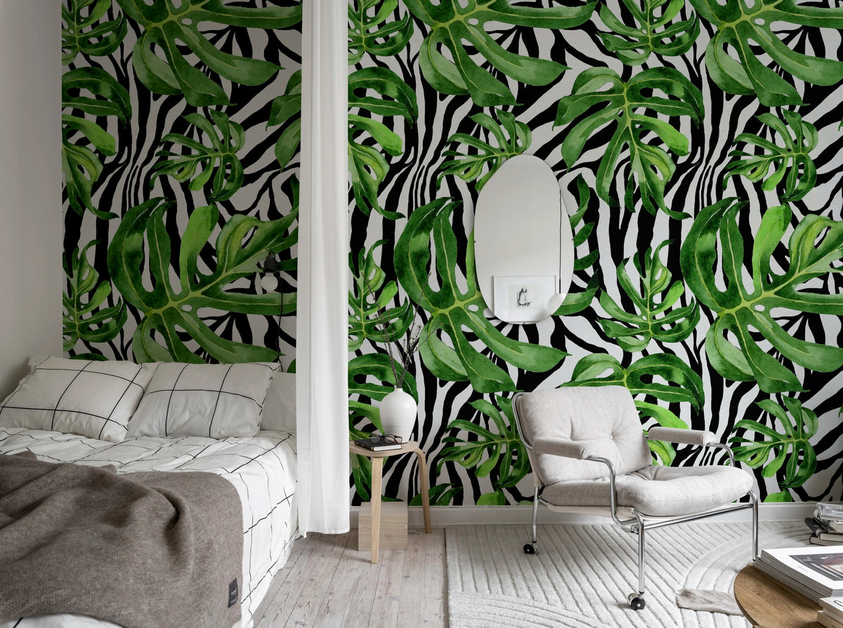 Jungle Zebra Mural Wallpaper - room preview 03