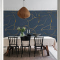 Gold Swirl, Dark Blue Mural Wallpaper - room preview 03