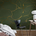 Gold Swirl, Dark Green Mural Wallpaper - room preview 03