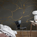 Gold Swirl, Dark Gray Mural Wallpaper - room preview 03