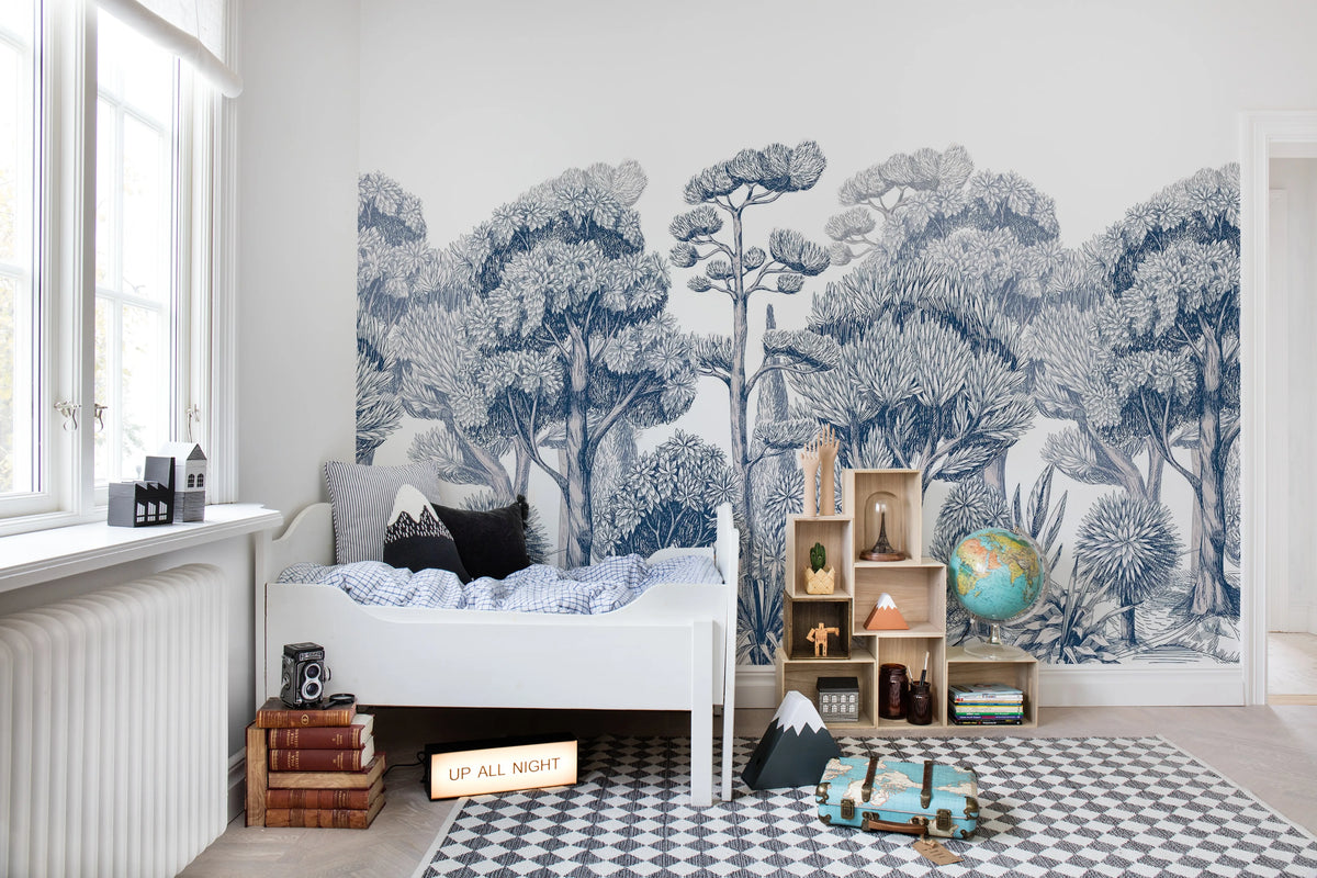 Forest Park, Blue Mural Wallpaper - room preview 03