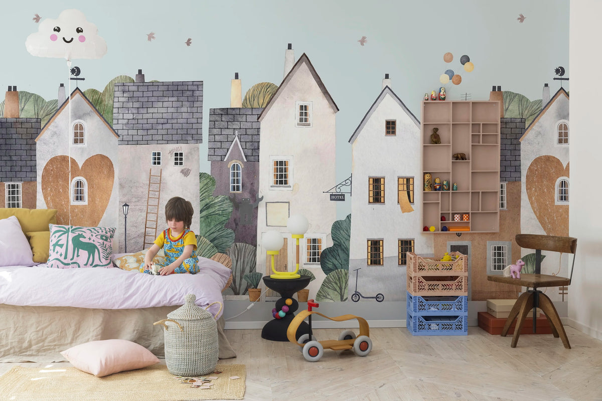 Cute Village, Pastel Mural Wallpaper - room preview 03