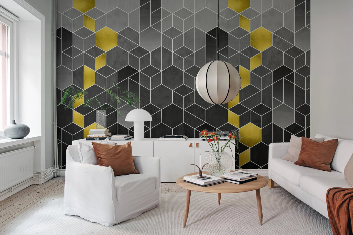 Gradient Geometry, Graphite Mural Wallpaper - room preview 03