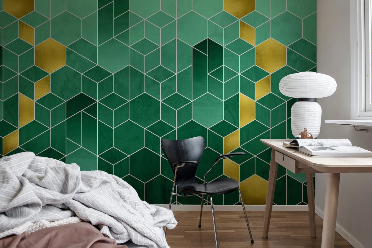 Gradient Geometry, Emerald Mural Wallpaper - room preview 03