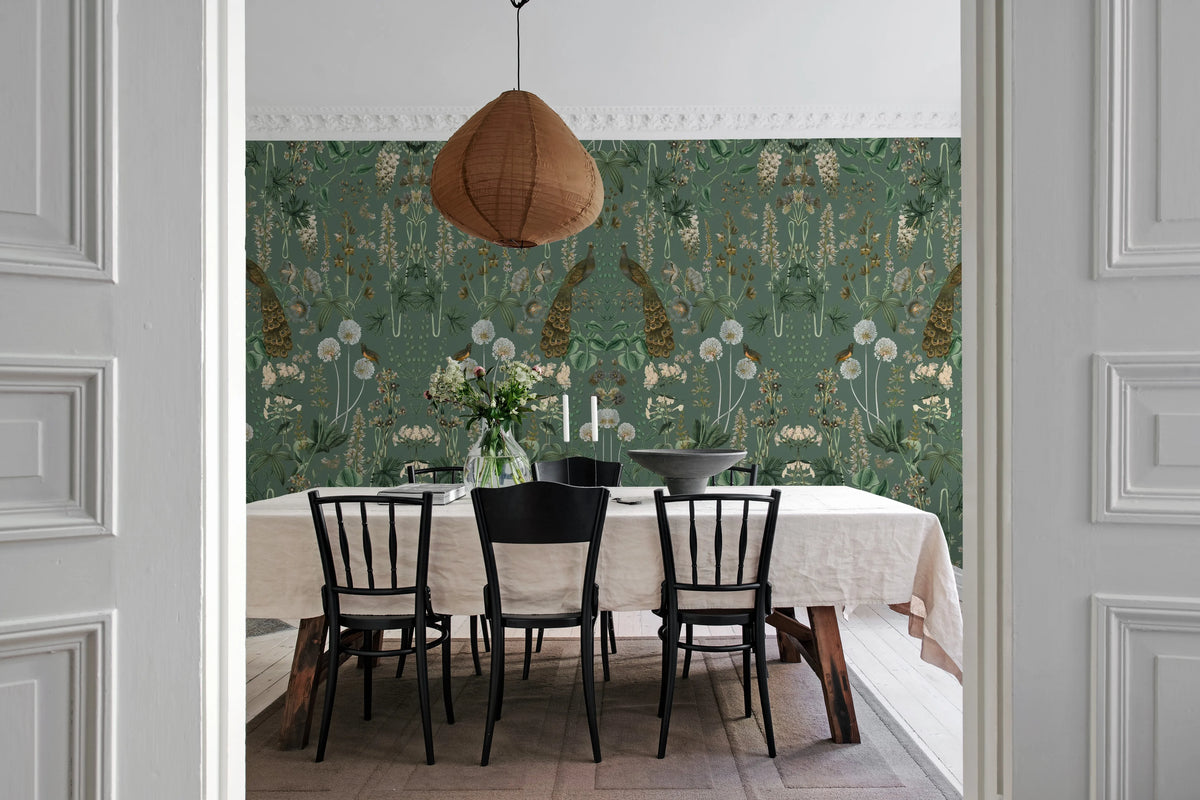 Peacock Garden, Green Mural Wallpaper - room preview 03