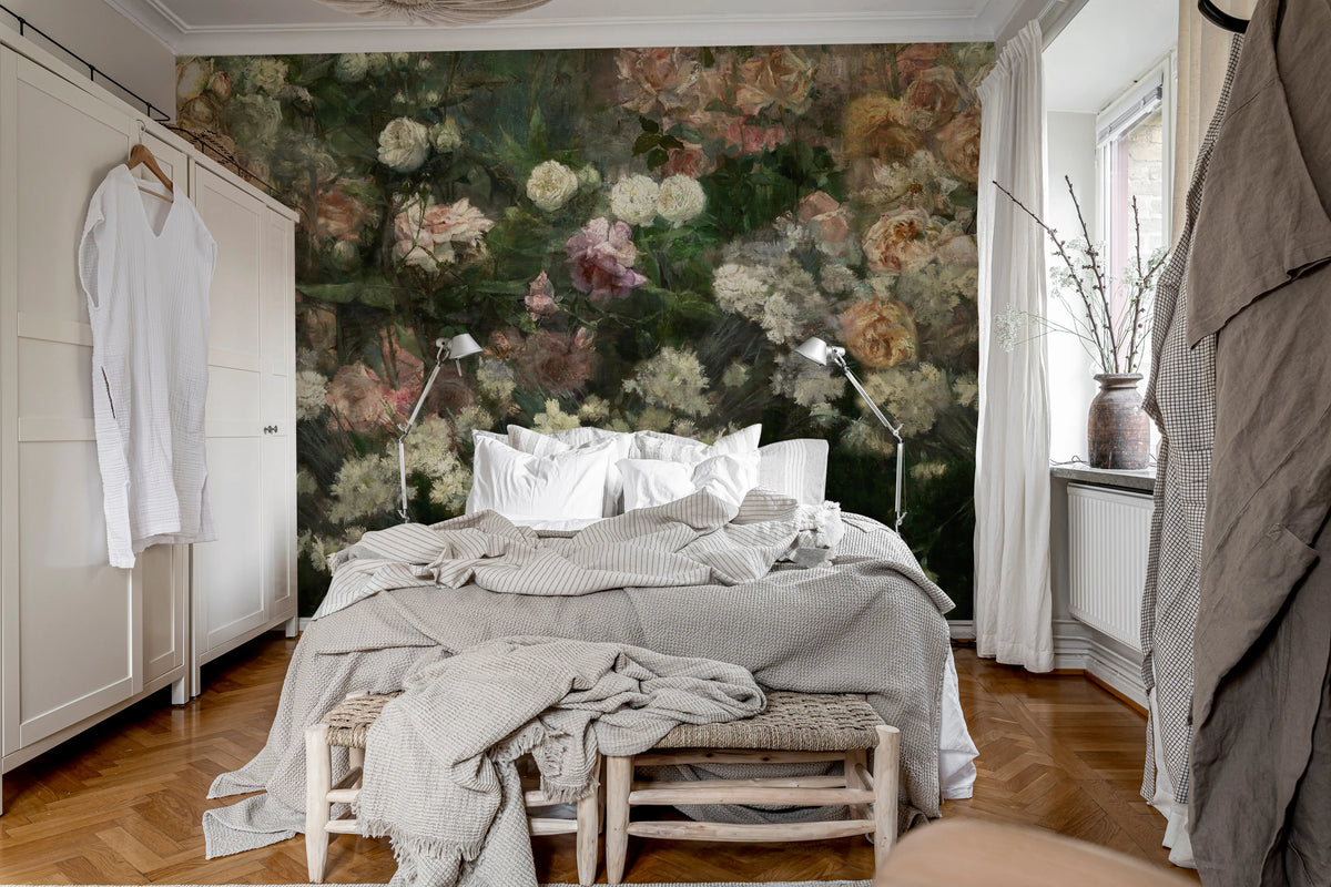 Drape of Roses, Midnight Mural Wallpaper - room preview 03