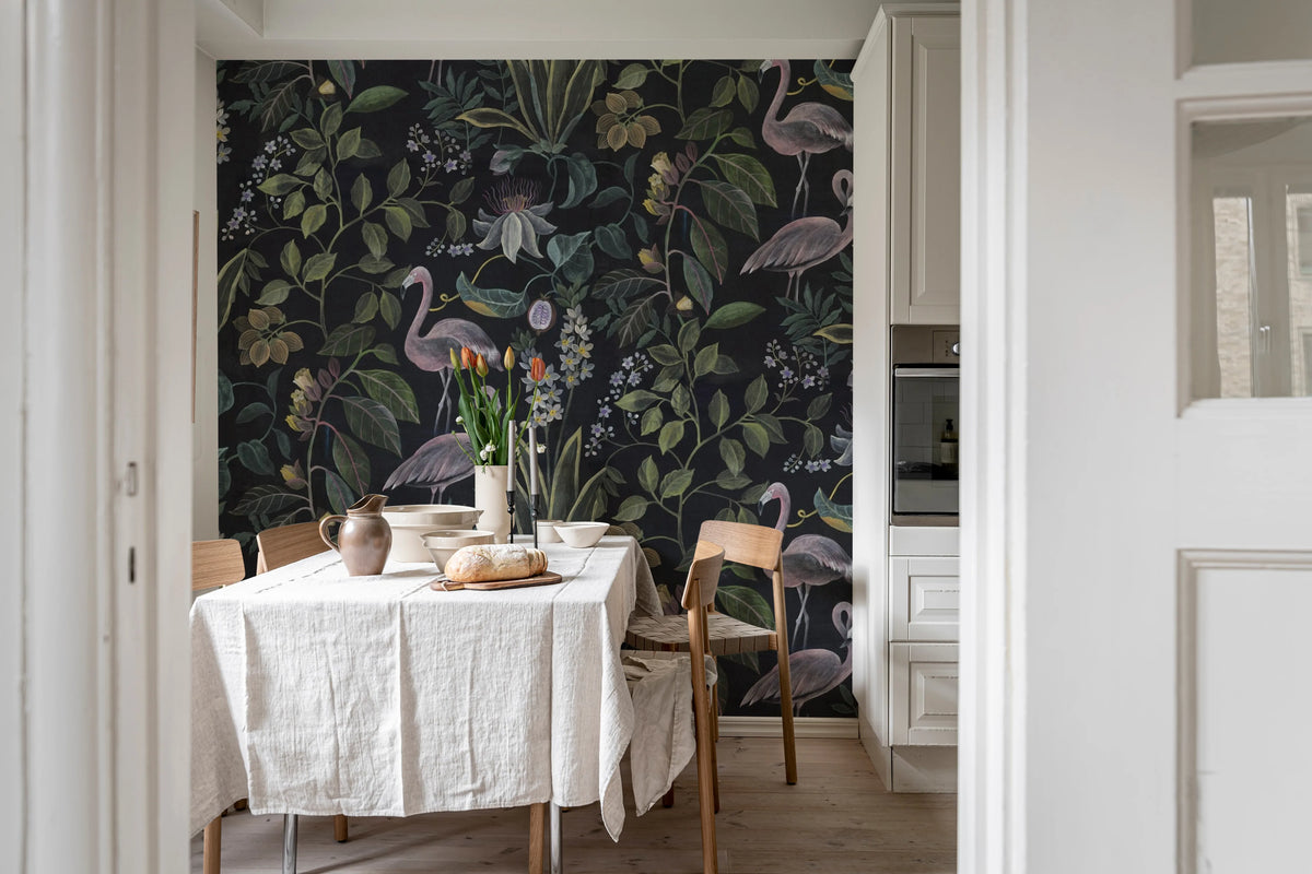 Flamingo Paradise, Midnight Mural Wallpaper - room preview 03