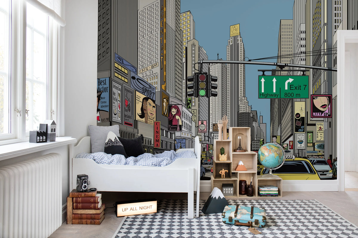 Cartoon City Kids, Colorful Mural Wallpaper - room preview 03
