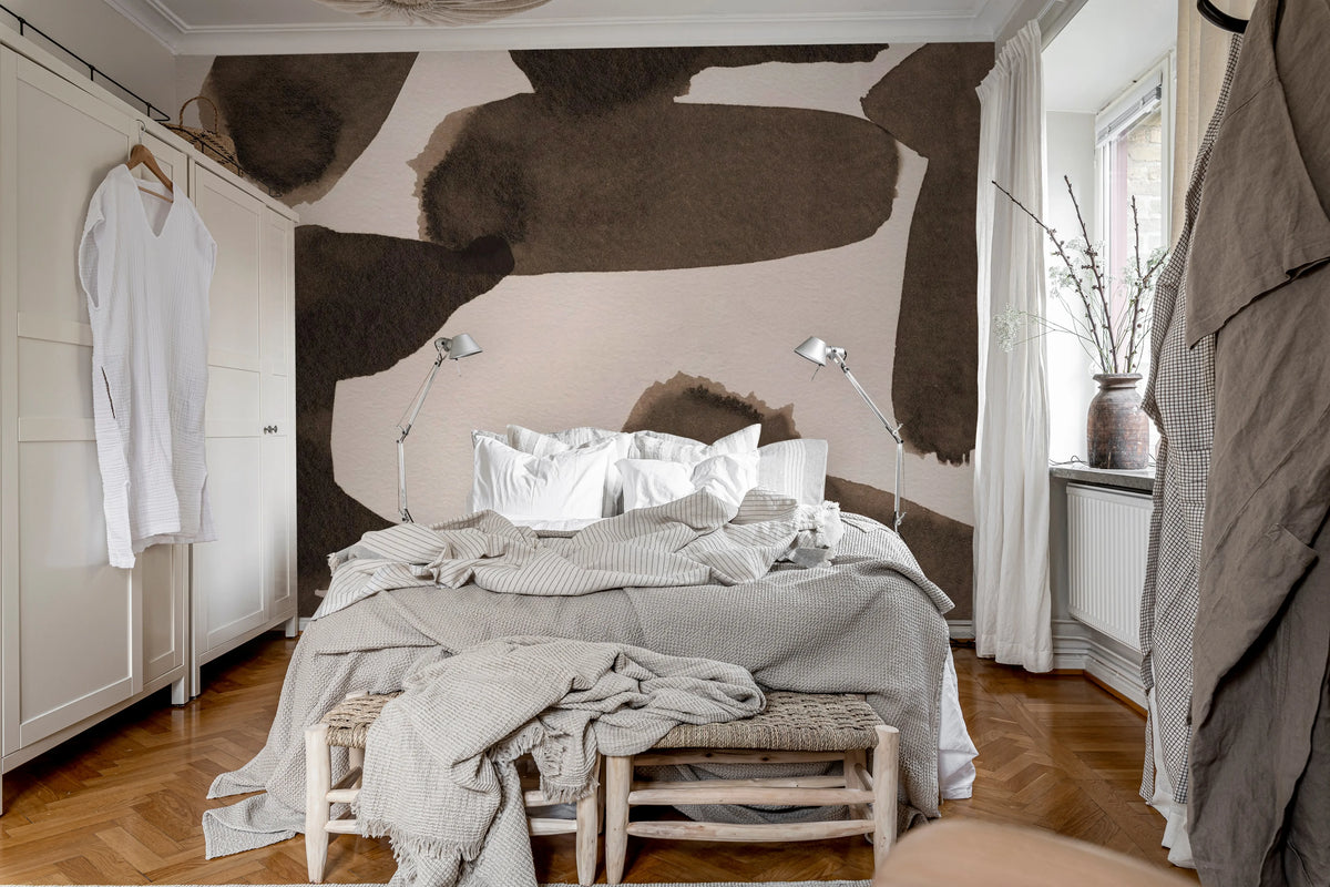 Wiggle Shapes, Brown Mural Wallpaper - room preview 03