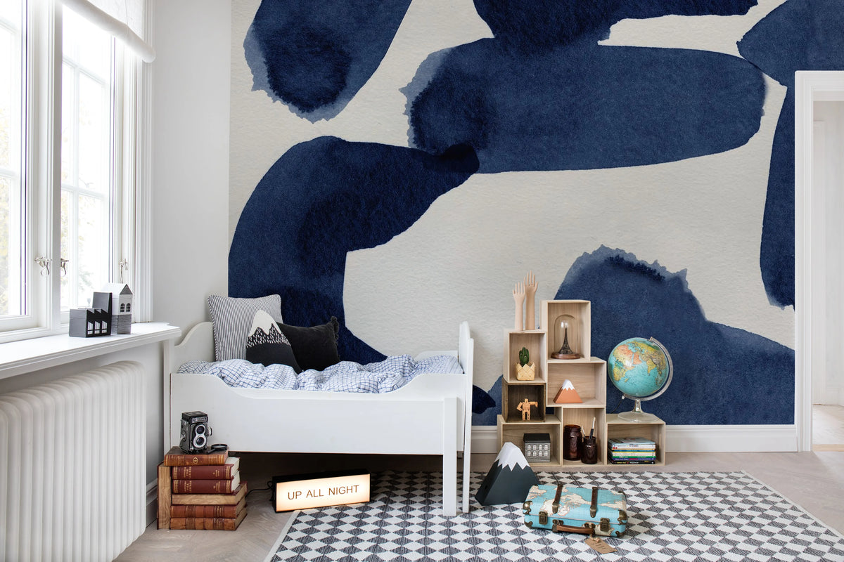 Wiggle Shapes, Blue Mural Wallpaper - room preview 03