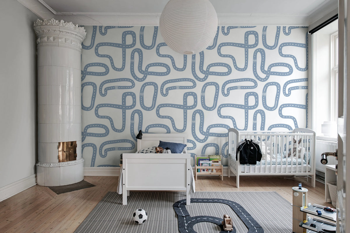 Race Track, Soft Blue Mural Wallpaper - room preview 03