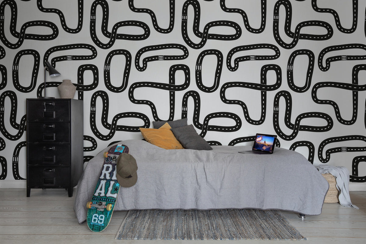 Race Track, Graphite Mural Wallpaper - room preview 03