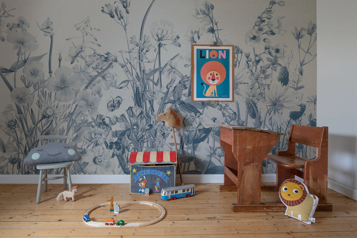 Soft Meadow, Blue Mural Wallpaper - room preview 03