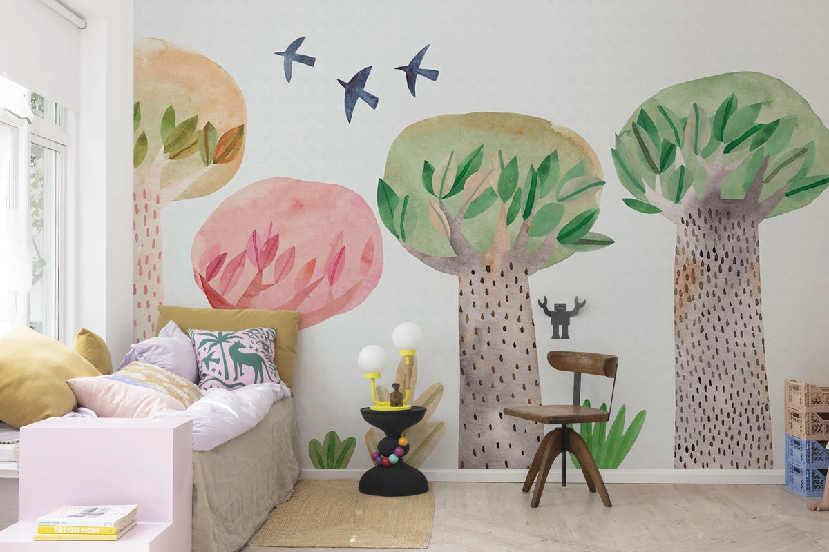 Watercolor Garden Mural Wallpaper - room preview 03