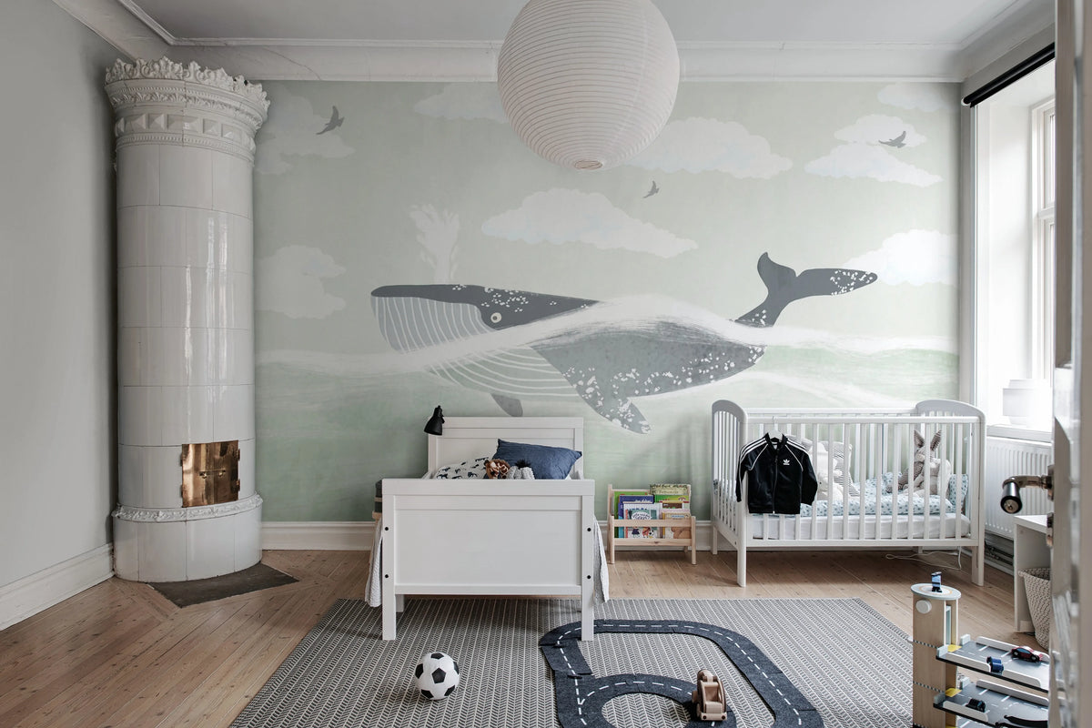 Happy Whale Mural Wallpaper - room preview 03
