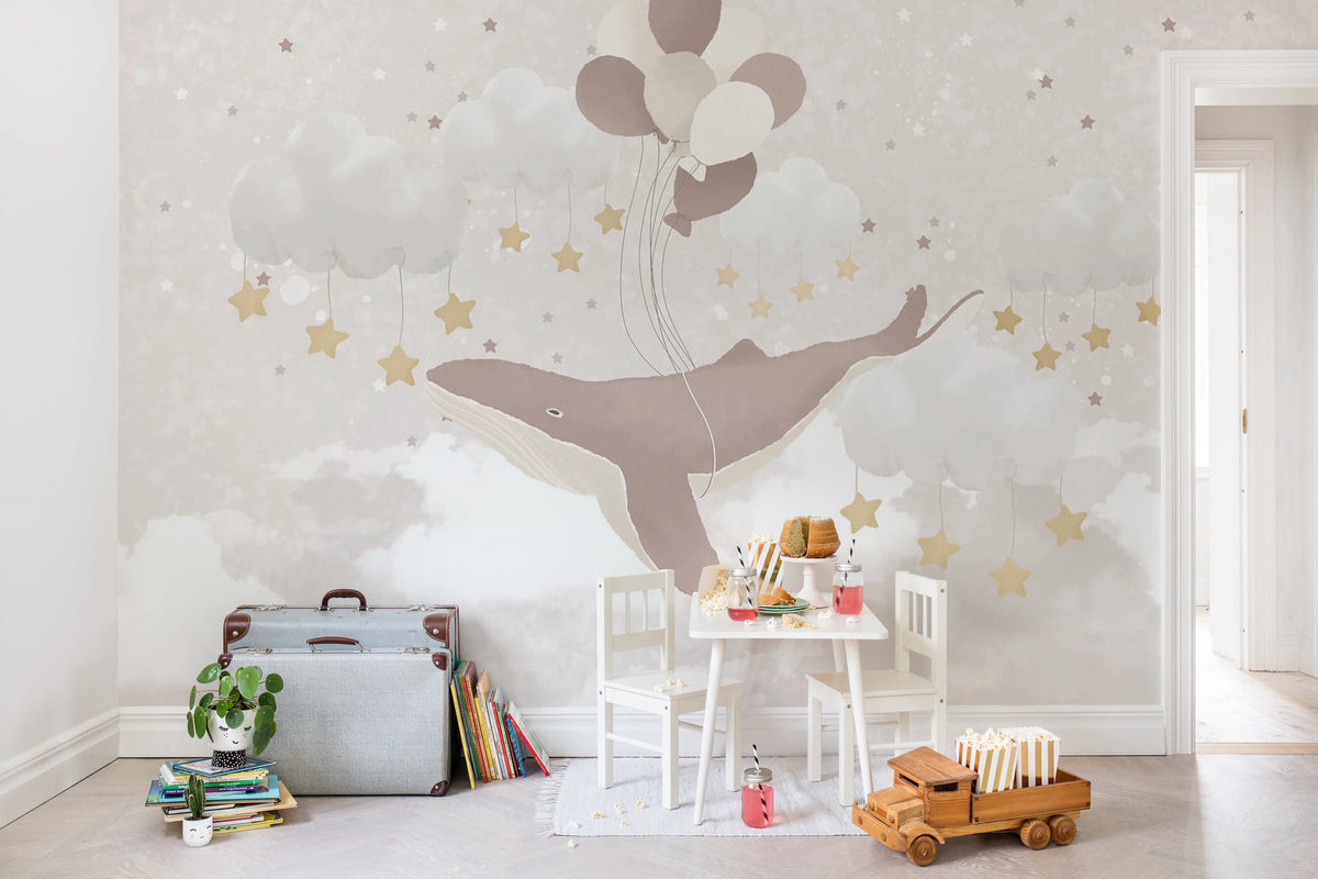 Dreamy Whale Mural Wallpaper - room preview 03