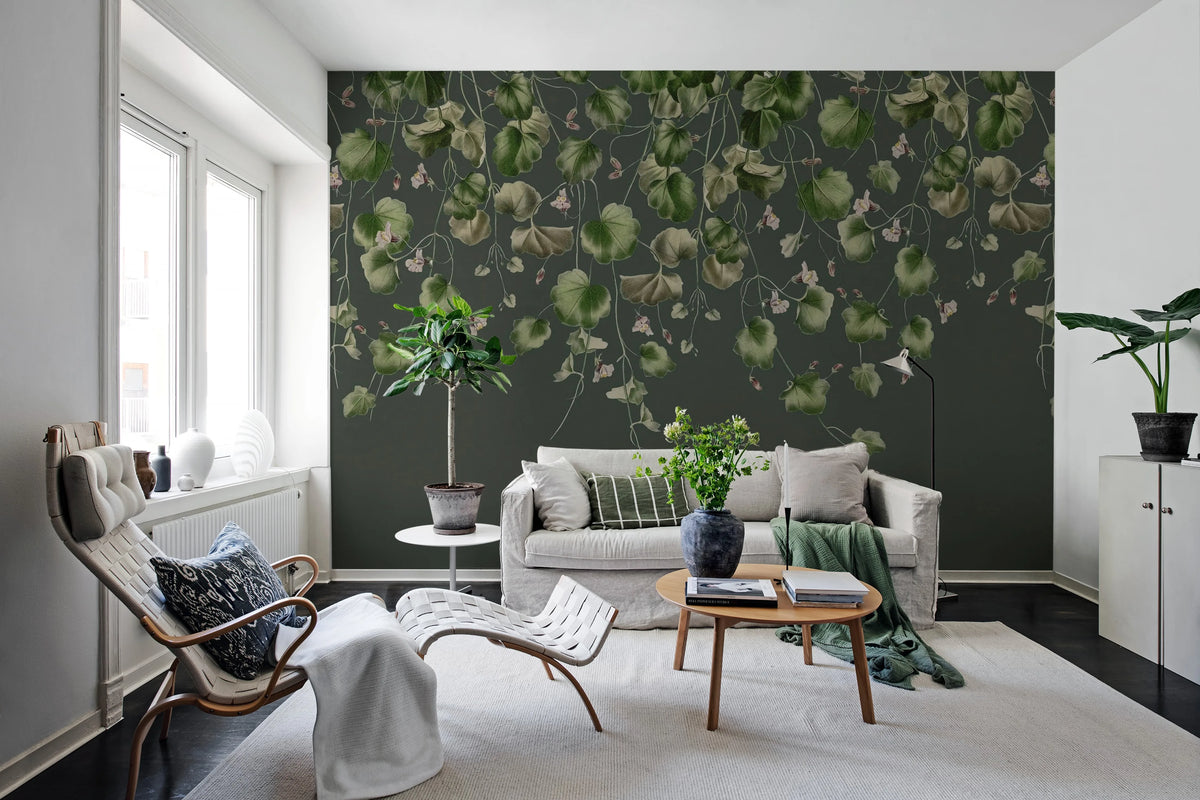 Dangling Ivy, Dark Mural Wallpaper - room preview 03