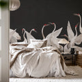 Soaring Cranes, Black Mural Wallpaper - room preview 03