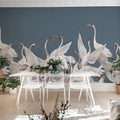 Soaring Cranes, Blue Mural Wallpaper - room preview 03