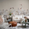 Soaring Cranes, Beige Mural Wallpaper - room preview 03