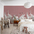 Soaring Cranes, Pink Mural Wallpaper - room preview 03
